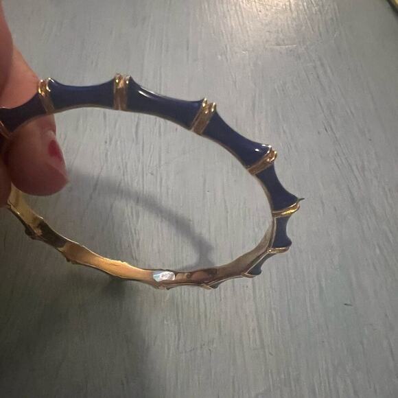STELLA & DOT Bangle Bracelet Navy Blue Gold Tone Enamel JULEP BAMBOO Stackable - Picture 3 of 10